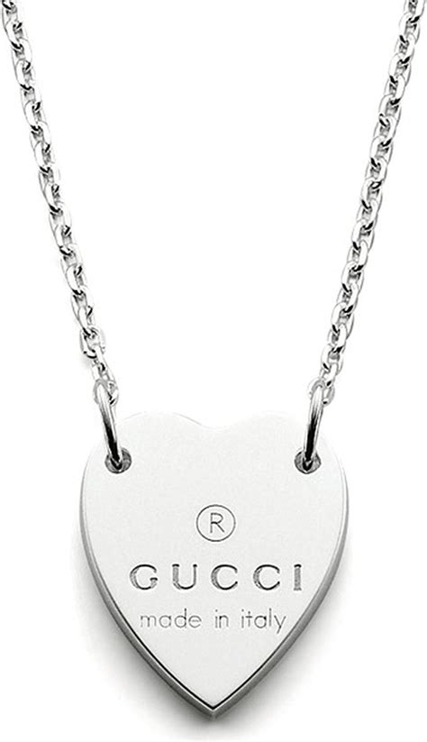 gucci trademark sterling silver necklace with heart motif|gucci heart necklace silver.